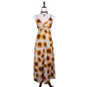 Sunflower Maxi Dress Size SM Empire Waist Spaghetti Straps Flowy Colorful V-Neck